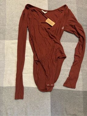 Cape Juby Ribbed Wrap Bodysuit in Rust
